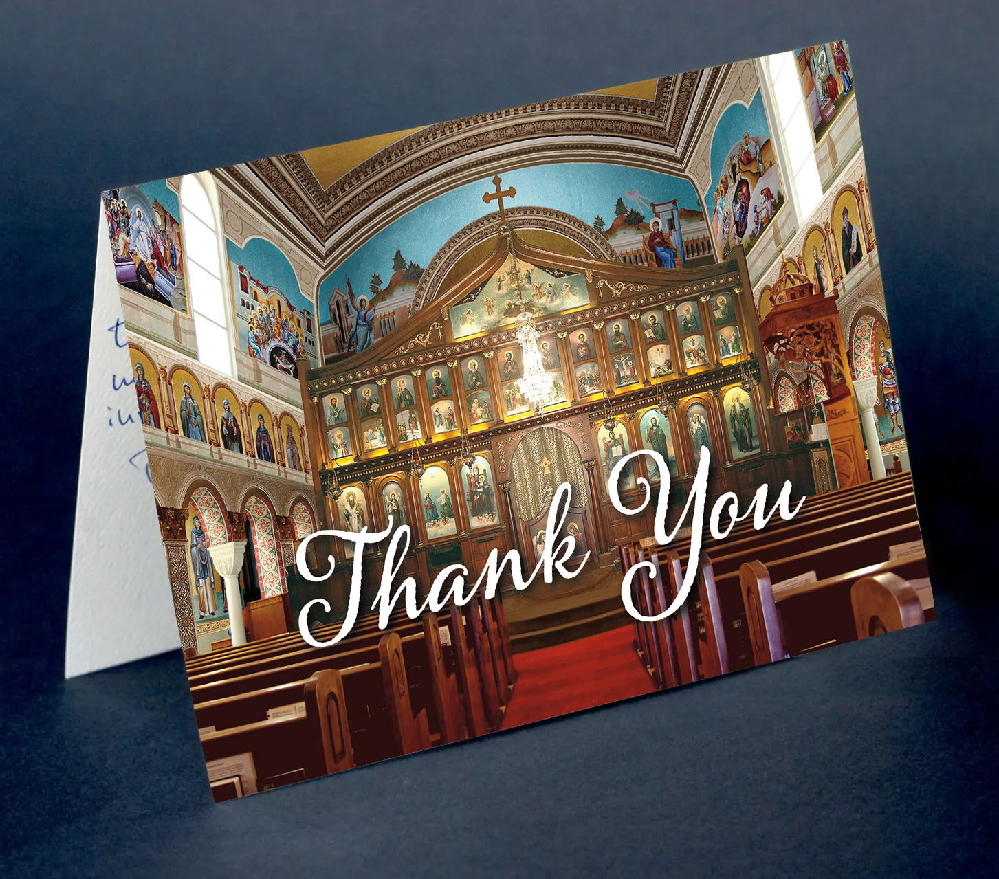 Sacred Spaces thank you card mockup for St Sophia Greek Orthodox Church